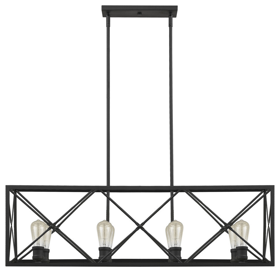 Brooklyn 8-Light Matte Black Island Pendant With Metal Framework Shade