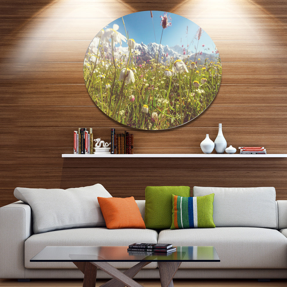 Blooming Mountain Meadow Flowers, Flower Disc Metal Wall Art, 11"