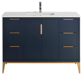 DIVANI 48" Vanity WithQuartz Counter Top, Gloss White, Navy Blue