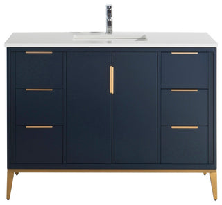 DIVANI 48" Vanity WithQuartz Counter Top, Gloss White, Navy Blue