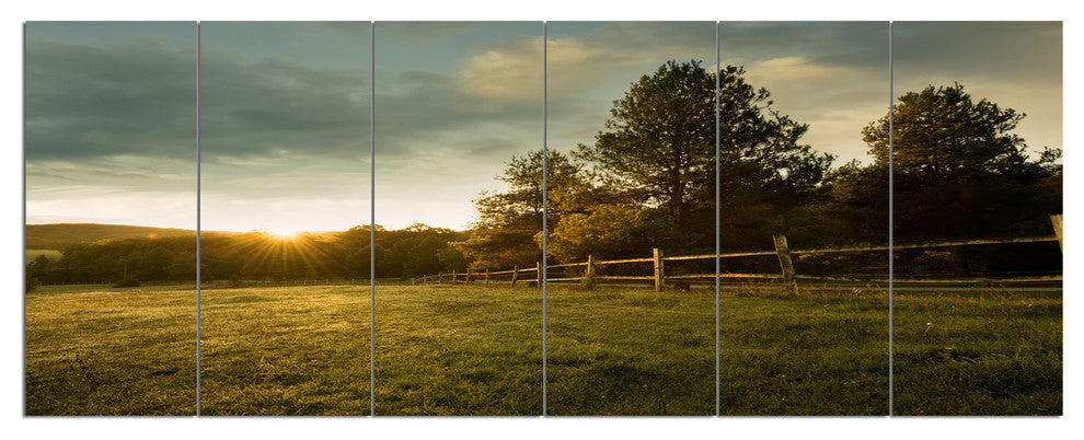 Beautiful Sunrise in the farm, Landscape Canvas Art Print, 70"x28", 6 Panels