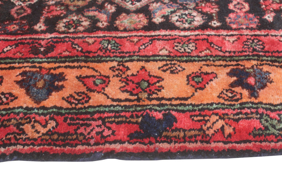 Fine Vintage Distressed Damilett Charcoal/Beige Runner, 3'4x14'1