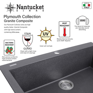 Nantucket Sinks Large Double Bowl Prep Station Topmount Granite Composite, White