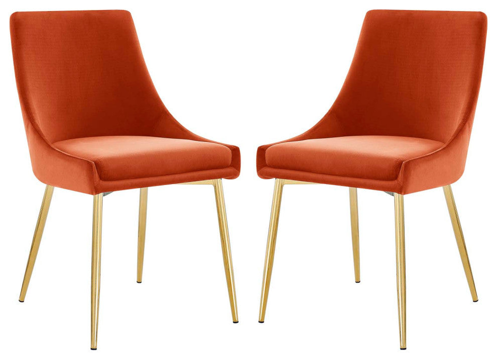 Viscount Performance Velvet Dining Chairs Set of 2 Gold Orange