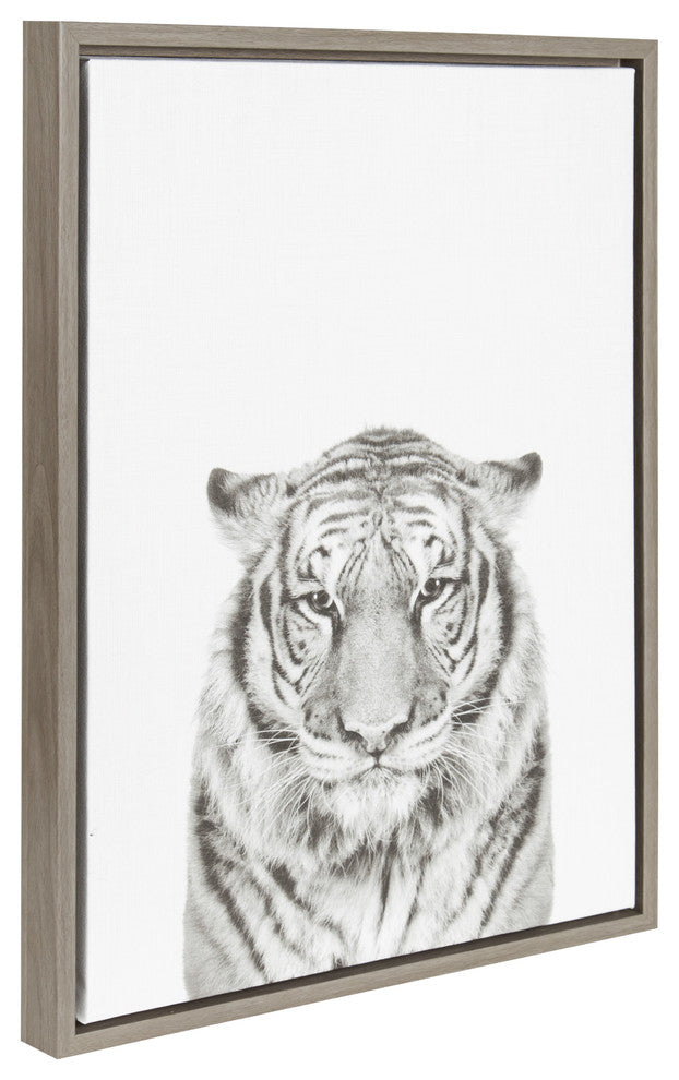 Sylvie Tiger Portrait Gray Framed Canvas Wall Art by Simon Te Tai