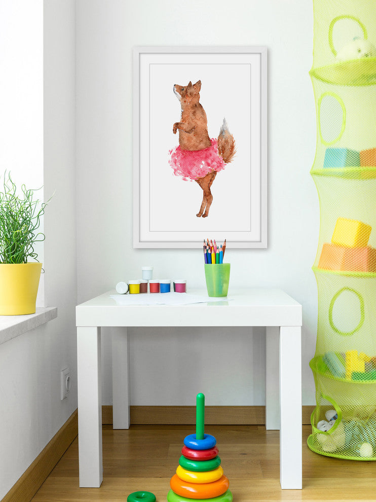 Marmont Hill, "Ballerina Fox" by Thimble Sparrow Framed Painting Print, 20x30