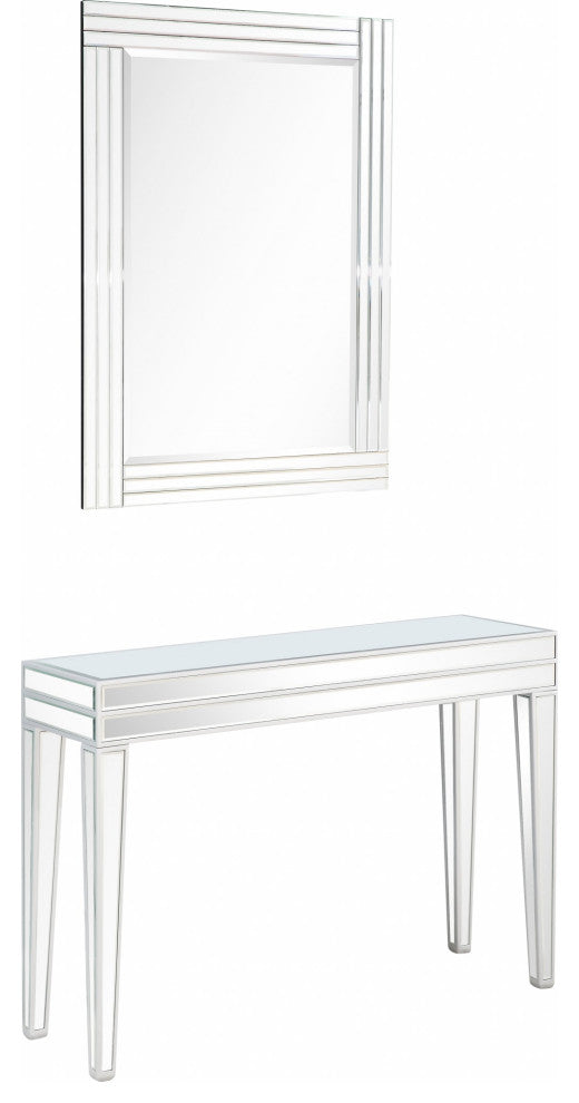 Modern Mirrored Console Table and Mirror Set