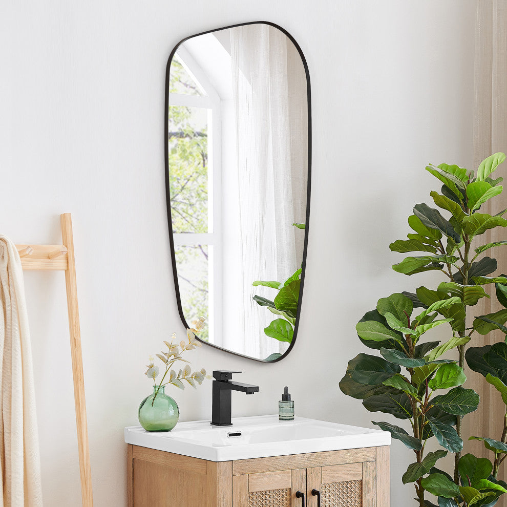 Blinc Novelty Framed Bathroom Wall Mirror, Matte Black, 26"