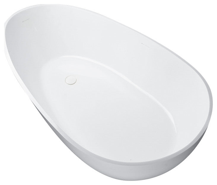 Vanity Art Solid Surface Resin Stone Freestanding Bathtub, Glossy White, 59 in. X 30 in.