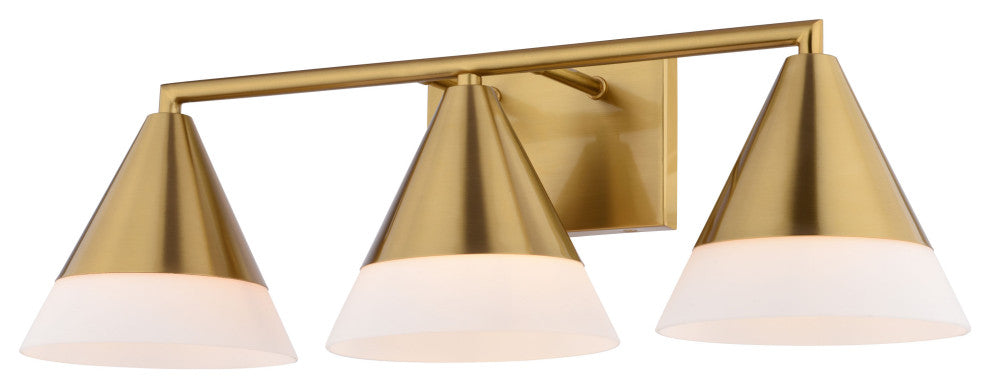 Winthrop 25.25" 3-Light Gold Modern Bathroom Vanity Fixture, White Glass Shade, Harvest Gold