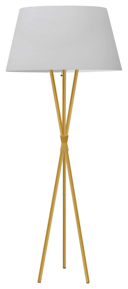 1-Light Modern Tripod Floor Lamp Gabriela, Aged Brass With White Shade