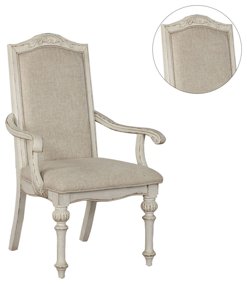 Set of 2 Padded Dining Chairs, Antique White