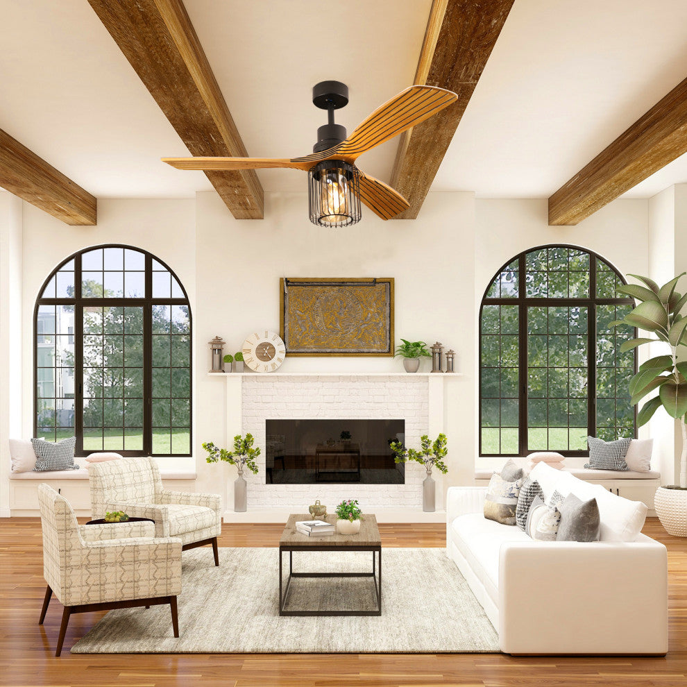 52" 3-Blade Chandelier Ceiling Fan, Remote Control and Light Kit, Brown