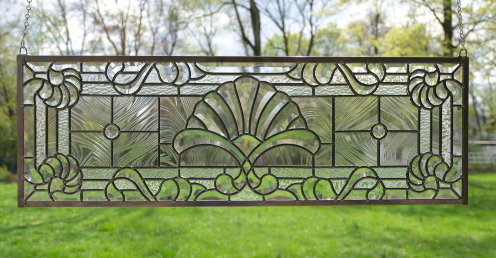 36" x 12" Stunning Handcrafted All Clear Stained Glass Beveled Window panel
