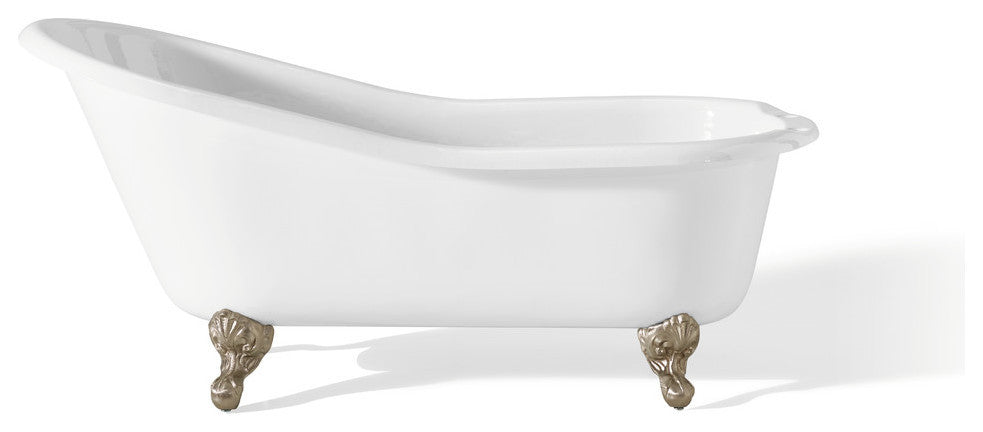 Cheviot Products Slipper Cast Iron Bathtub With Faucet Holes, Brushed Nickel