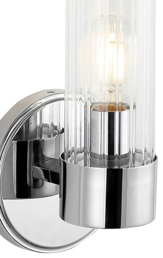 Cecil Tall Cylinder Iron/Striped Glass Modern LED Vanity, Chrome, 1-Light