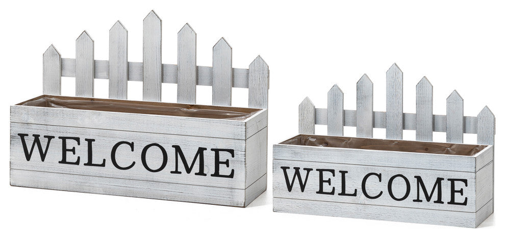 Set of 2 Fence-Inspired Planter Stands, White