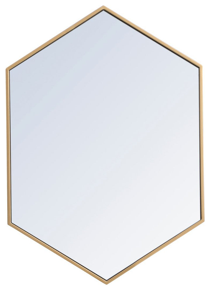 Metal Frame Hexagon Mirror 24", Brass
