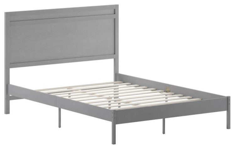 Kingston Solid Wood Platform Bed with Wooden Slats and Headboard, Gray, Queen