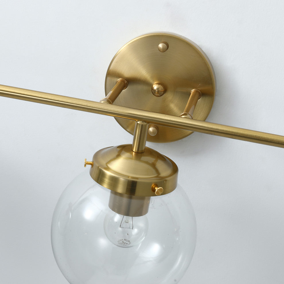 3-Lights Clear Globe Transparent Glass Shade Dimmable Wall Sconce Vanity Light