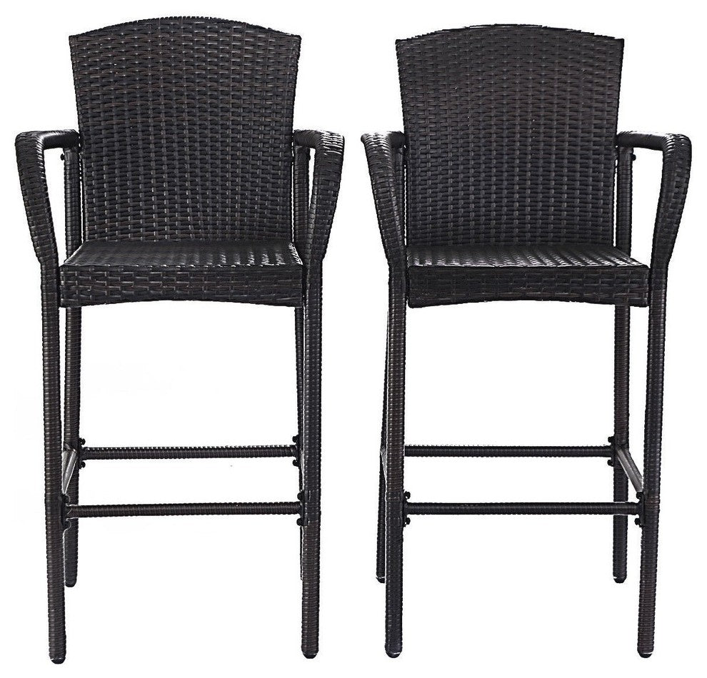 Modern 2 Pieces Rattan Bar Stool Set High Chairs