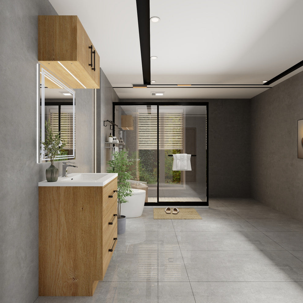 Victoria 30" Solid Wood Bath Vanity, Overhead Cabinet, Oak