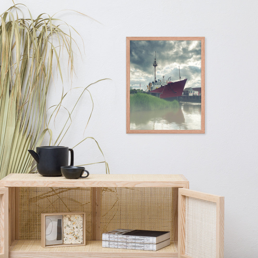 Foggy River Coastal Landscape Framed Photo Paper Wall Art Prints, Red Oak, 16" X 20"