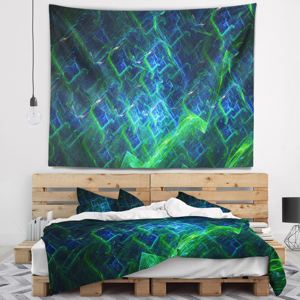 Green Blue Electric Lightning Abstract Wall Tapestry, 80"x68"