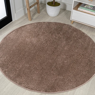 Haze Solid Low-Pile Runner Rug, Brown, 5' Round