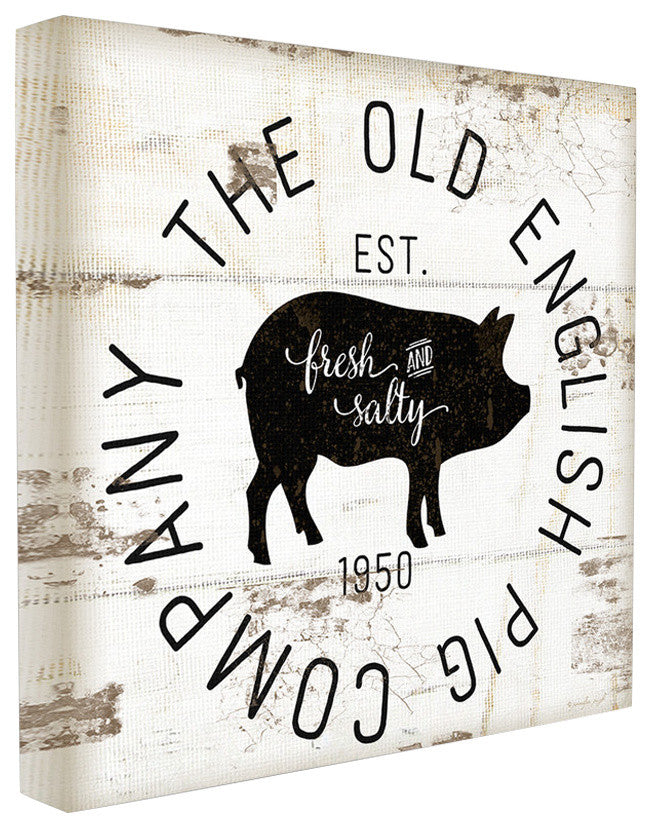 "Old English Pig Co Vintage Sign" 17x17, Stretched Canvas Wall Art