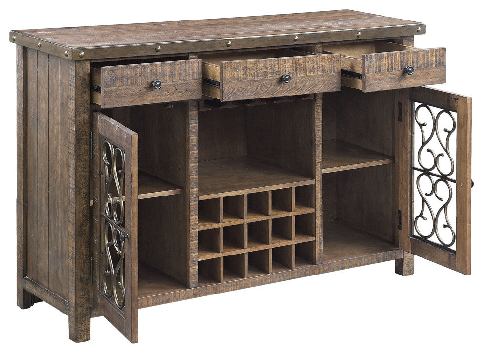 ACME Raphaela Server With Cup Holder and Wine Rack, Weathered Cherry Finish