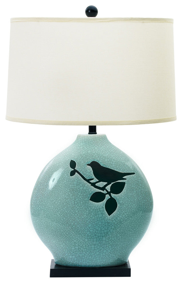 Fangio Lighting 30" Ceramic Table Lamp, Spa Blue Crackle With Bird