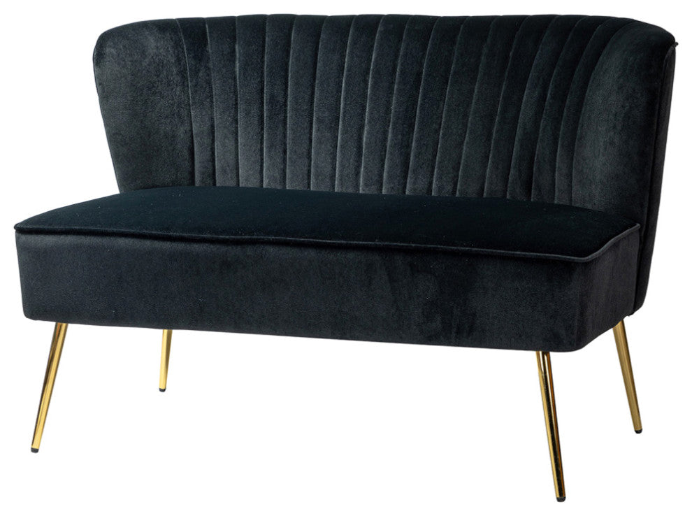 Velvet Tufted Loveseat Sofa With Golden Base, Black