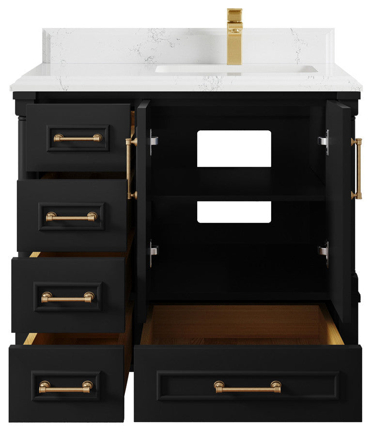 Aberdeen 36 Right Offset Bath Vanity in Black 1.5" Empira Quartz
