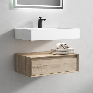 Alysa 30" Floating Bath Vanity, Acrylic Sink/Single Faucet Hole, Light Oak