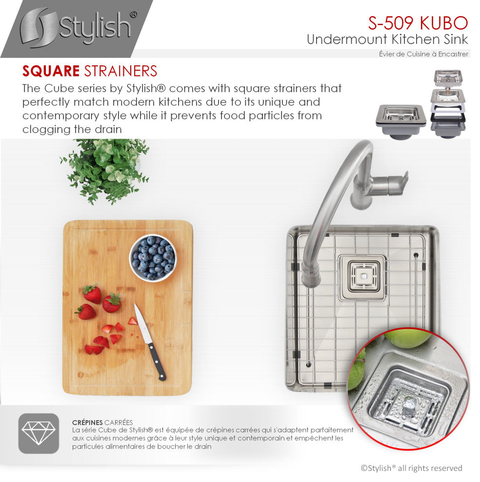 STYLISH 18" x 16" Stainless Steel Single Basin Undermount Kitchen Sink with Grid