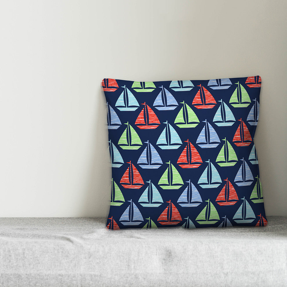 Nautical Sailboat Print 18x18 Throw Pillow Cover