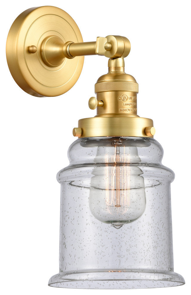 Canton Sconce With Switch, Satin Gold/Seedy