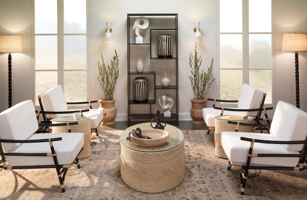 Oversize Black Rattan Lounge Chair Thick Cream Cushion Exposed Frame Modern