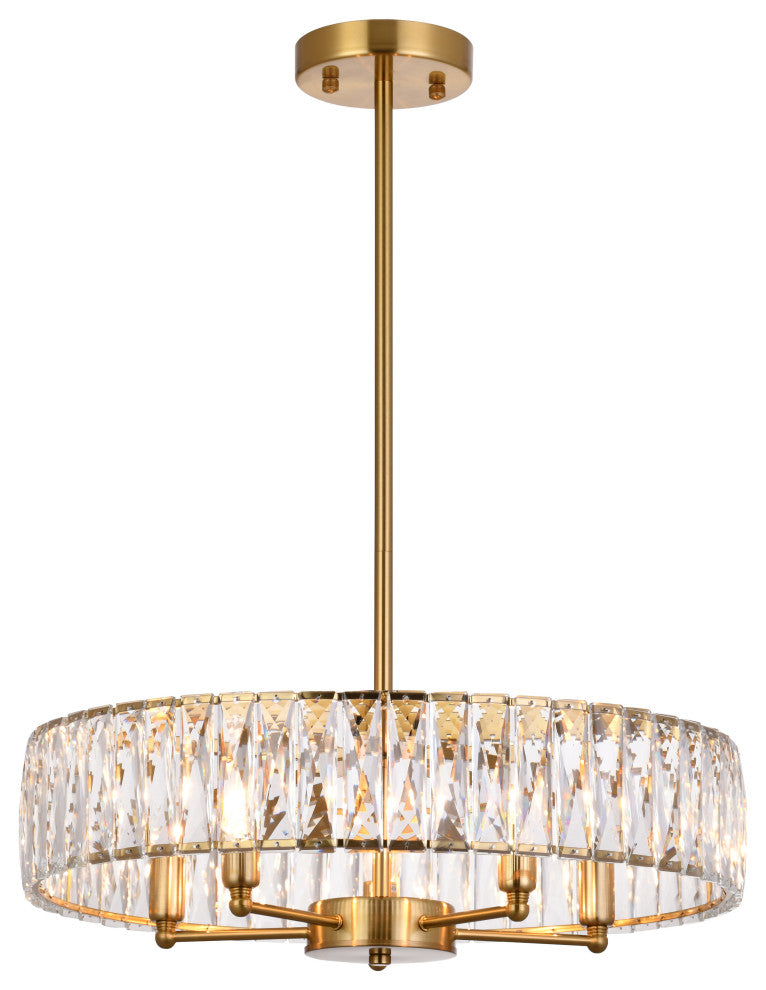 22" 12-Light Gold Metal Chandelier With Clear Crystals, Gold, 22"
