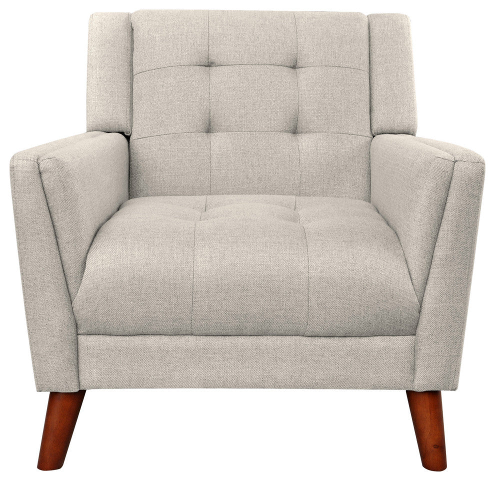 GDF Studio Evelyn Mid Century Modern Fabric Arm Chair, Beige/Walnut