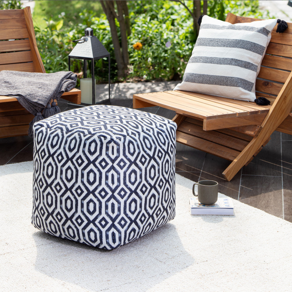Zuma Blue 18" x 18" x 18" Blue and Ivory Pouf