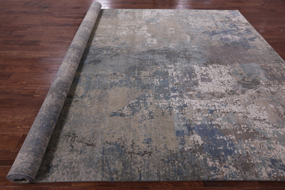 Wool and Silk Hand Knotted Abstract Rug 9' 2" X 12' 1" Q9030