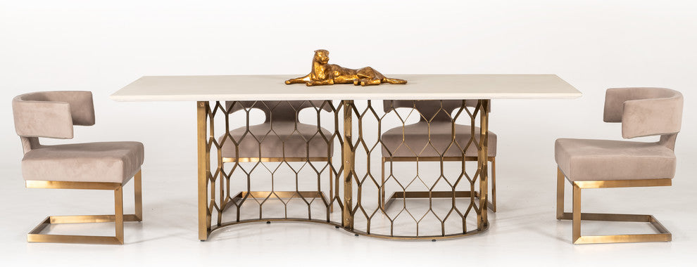 Modrest Calvo Modern Off-White Velvet and Brass Dining Chair