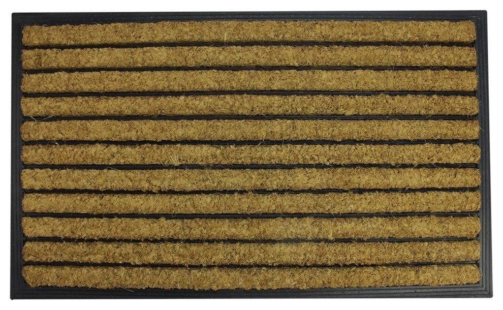 Black Rubber and Coir Striped Rectangular Door Mat