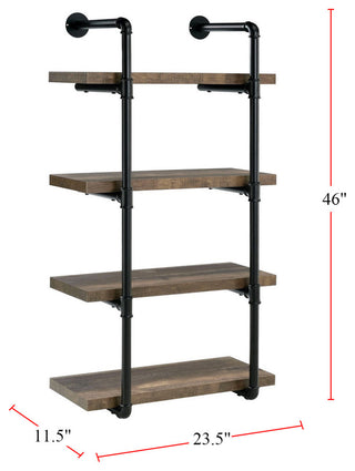 24" Wall Shelf, Black And Rustic Oak