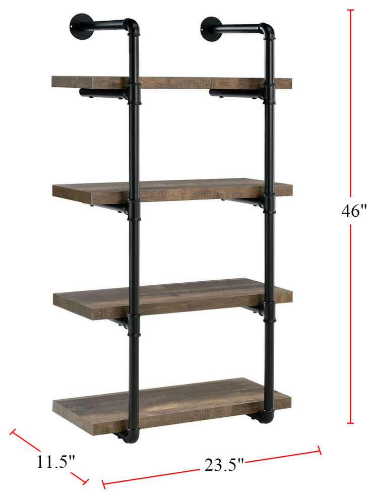 24" Wall Shelf, Black And Rustic Oak