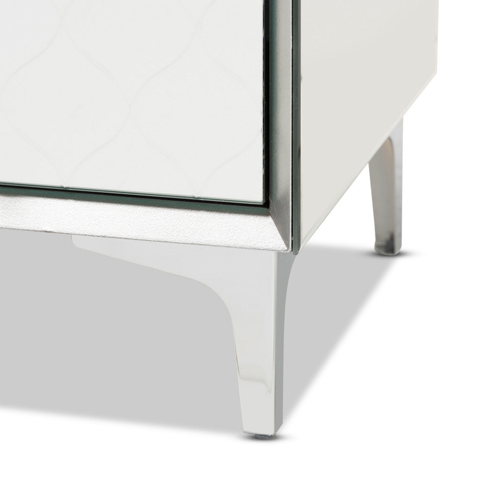 Kacela Silver Finished Metal 2-Drawer Nightstand with Mirrored Glass
