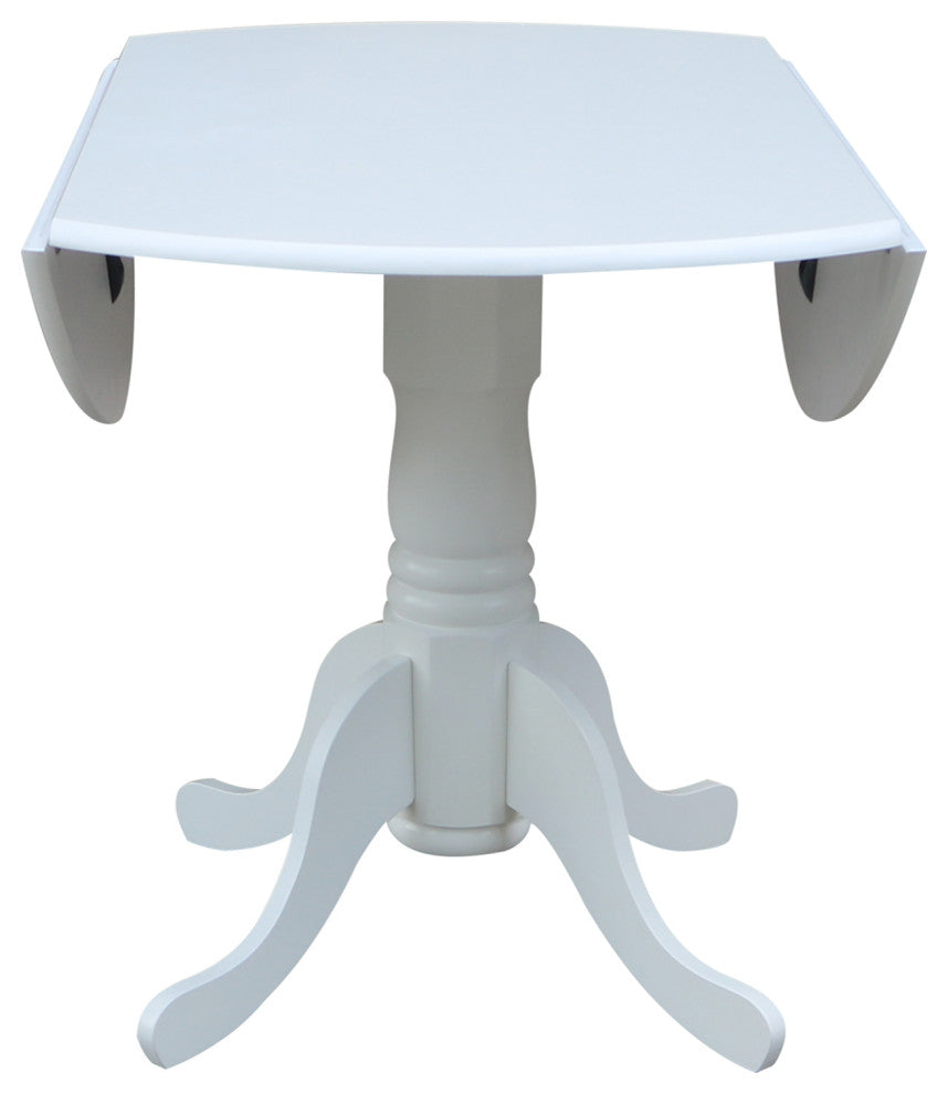 42" Round Dual Drop Leaf Pedestal Table, White