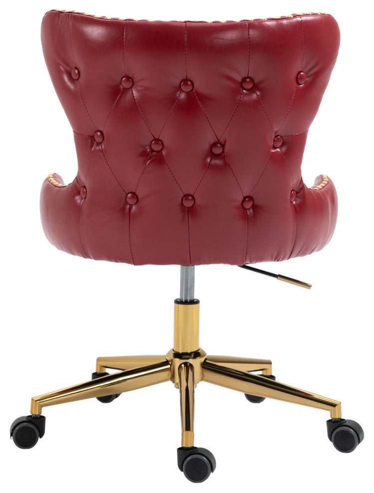 Hendrix Swivel and Adjustable Vegan Leather Office Chair, Red, Rich Gold Base